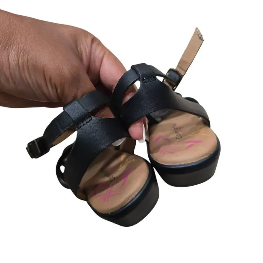 Comfortiva Strappy Sandals Women 7W Black Leather Pillowtop Memory Foam Open Toe